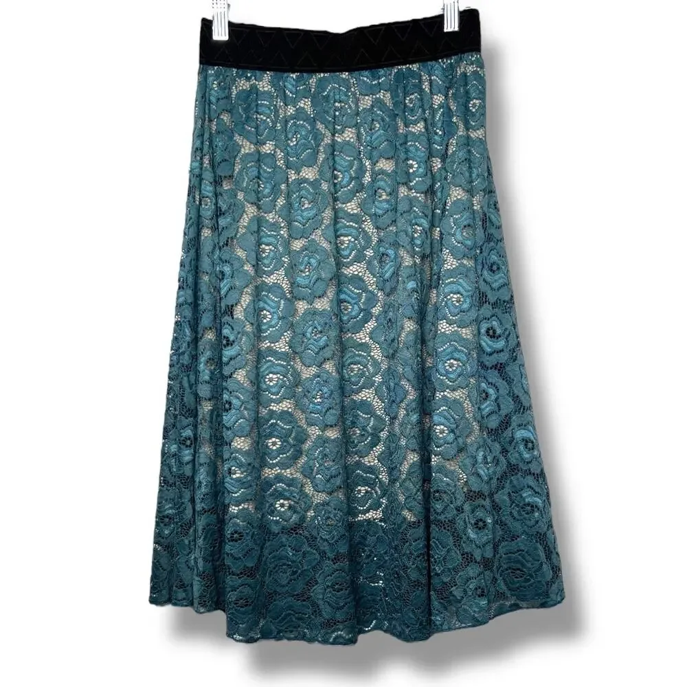 NWOT LuLaRoe Teal Lace Elegant Lucy Maxi Skirt Size Extra Small